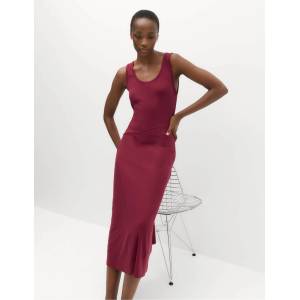 Marks & Spencer Набрана midi рокля с вертикален силует, с висок дял памук Marks & Spencer червено Marks & Spencer | Cherven | ЖЕНИ | 10 REG