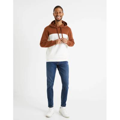 Celio Кафяво-бяла мъжка памучна блуза с качулка Celio Debiding Celio | Byal | МЪЖЕ | XXL