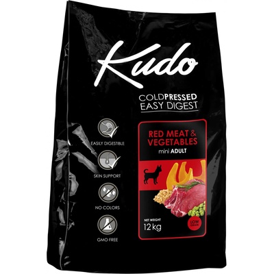 Kudo Low Grain Red Meat Mini Adult - Пълноценна суха храна за израснали кучета от мини породи с говеждо и свинско месо, 12 кг