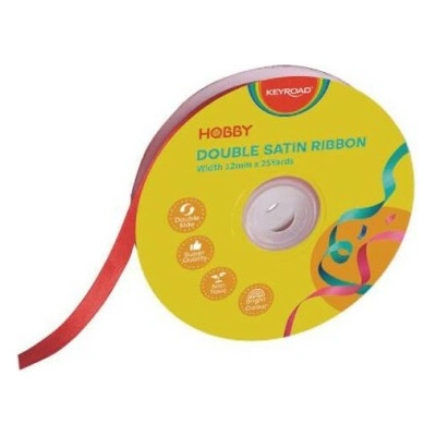 Stuha KEYROAD dvojitá saténová, 12 mm x 22,86 m, na cievke, červená