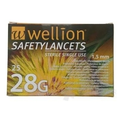 MED TRUST Handelsges. m. b. H. Wellion SAFETYLANCETS 28G - Lanceta bezpečnostná hĺbka vpichu 1,5 mm sterilná jednorázová 1x25 ks