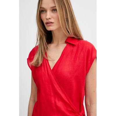 Tommy Hilfiger блуза с прехлупване дамска от лен (WW0WW49632)