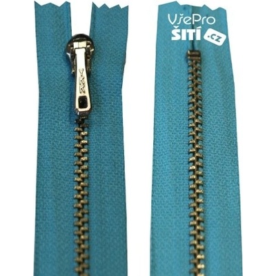 zip kovový kalhot 18cm TYRKYS MODR 1212XX