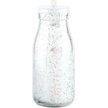 Clayre & Eef Strieborná sklenená fľaša na slamku bez slamky 6 x 14 cm / 0,2 L
