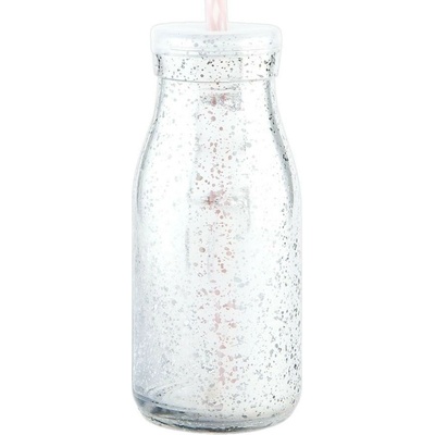 Clayre & Eef Strieborná sklenená fľaša na slamku bez slamky 6 x 14 cm / 0,2 L
