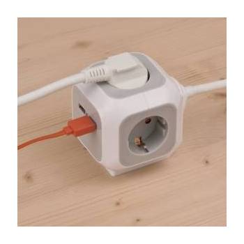 brennenstuhl ALEA-Power 4-fach Steckdosenwürfel (hellgrau/weiß, 1, 4 Meter, 2x USB-A)