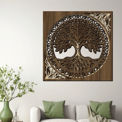 dřevo života Dřevěný strom ZÁZRAKŮ Zvolte rozměr šxv (cm): 95x95, Zvolte barvu dekoru: Ořech-Javor-wenge