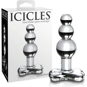 Icicles No. 47 - анален плъг с три мъниста - стъклен, прозрачен