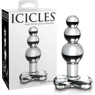 Icicles No. 47 - анален плъг с три мъниста - стъклен, прозрачен