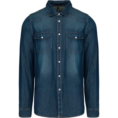Kariban Vintage pánska denim košeľa s dlhým rukávom K519 denim