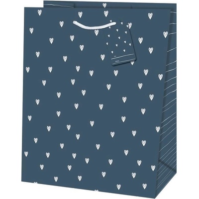 Taška dárková Maxi matt 26,7 x 13,7 x 33cm TL - motiv srdíčka na modré