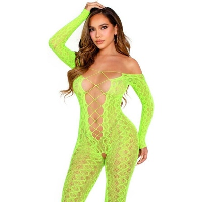 Leg avenue - crotchless bodystocking exotic snake lace neon green