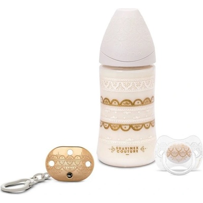 Suavinéx dárkový set premium láhev +klip+dudlík bílý 270 ml