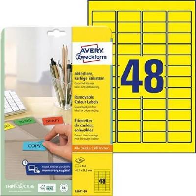 AVERY ZWECKFORM Etikety, univerzálne, 45,7x21,2 mm, odstrániteľné, zaoblené rohy, AVERY ZWECKFORM, 960 etikiet/bal, žlté