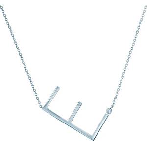 SAVICKI Сребърно колие с буква Е, бял сапфир 0.05К, 45 см