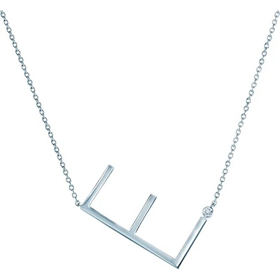 SAVICKI Колие с буква Е: сребро. бял сапфир
