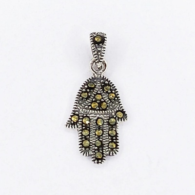 Zlato-Minerály Stříbrný přívěsek markazit ruka Fatimy - hamsa SP05847sd