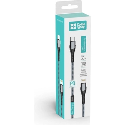 ColorWay Кабел, Type-C - Apple Lightning (PD Fast Charging) 3.0A(30W) 1 м сив (CW-CBPDCL033-GR) (CW-CBPDCL033-GR)