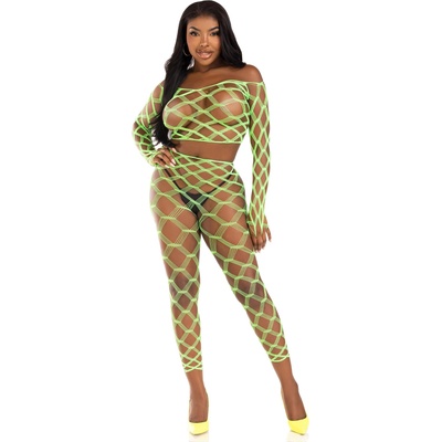 Leg Avenue Net Crop Top & Footless Tights 89325 Green