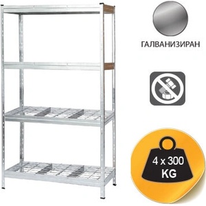  СТЕЛАЖ МЕТАЛЕН ГАЛВ. ТИП МРЕЖА 4 РАФТА х 300кг 180х150х60см (180150604300wmgl)