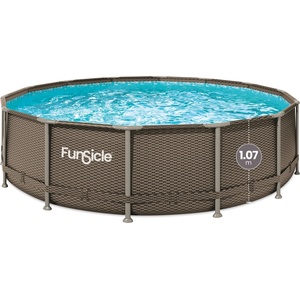 FunSicle P9Q01442B0GS Басейн Oasis метална рамка кръг РАТАН 4.27x1.07 m със скимер филтър и стълба (P9Q01442B0GS)
