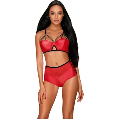 Obsessive Leatheria - комплект сутиени от еко кожа (червен) - S/M