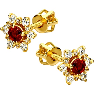 Zlaton Náušnice žluté zlato květina se zirkony pecky 0.80cm 1.35g s diamantem 0.200ct N22102501223