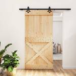 vidaXL Преплъзваща се врата 100 x 210 cm Естествено и черно (3445078)