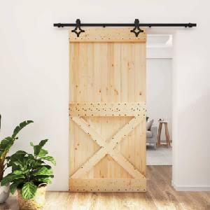 vidaXL Преплъзваща се врата 100 x 210 cm Естествено и черно (3445078)