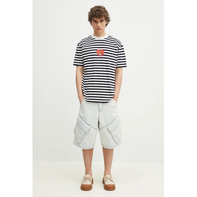 Marcelo Burlon Памучна тениска Marcelo Burlon Bunny Heart Stripe Basic Tee White Navy (CMAA056S25JER0060146)