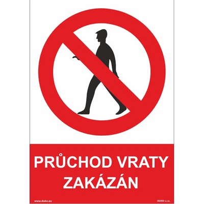 DUKO PRŮCHOD VRATY ZAKÁZÁN Formát: 210 x 297 mm, Materiál: plast 5 mm, samolepící vinylová fólie