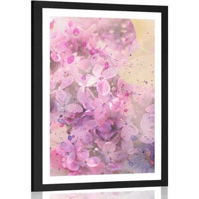 Plakát s paspartou růžová větvička květin - 30x45 black