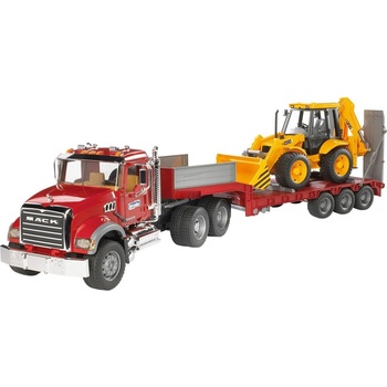 BRUDER Bruder MACK Granite модел влекача с платформ за JCB 4CX багер, червен (02813)