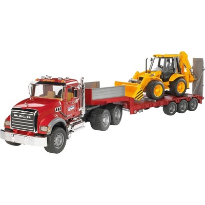 BRUDER Bruder MACK Granite модел влекача с платформ за JCB 4CX багер, червен (02813)