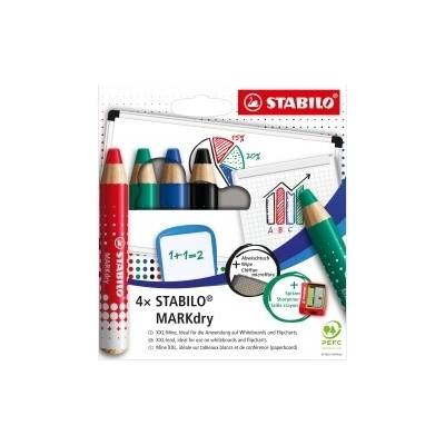 Stabilo MARKdry suchý popisovač na tabuľu a flipchart 4ks+ strúhadlo a handrička