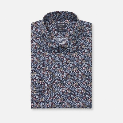 Olymp Luxor Non-iron Modern fit business košeľa s kvetinovým vzorom modrá