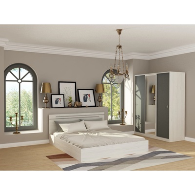 DST Спален комплект за матрак 164/190 Velina-dst, бял дъб и антрацид