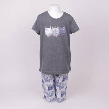 Image 1 of Детско-юношеска пижама в сив цвят с картинка на котки