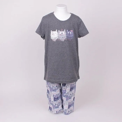Детско-юношеска пижама в сив цвят с картинка на котки
