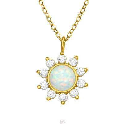 All4Silver Sříbrný řetízek pozlacená květina s opálem S4222