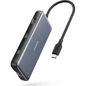 Anker Докинг станция Anker PowerExpand Direct 8-in-1, от USB-C към 2x USB-C, 2x USB A, 1x HDMI 4K, 1x RJ-45, 1x SD/MircoSD четец, тъмносива (A83830A3)