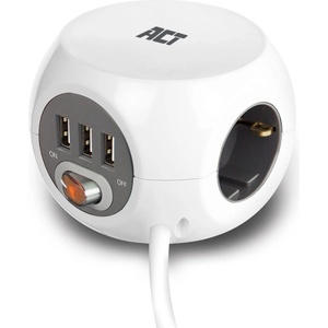 ACT Разклонител ACT AC2405, куб с 3 гнезда, 3x USB-A, бял, 1.5м (AC2405)