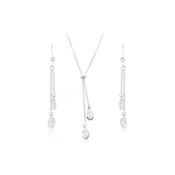 Šperky eshop set zo striebra náhrdelník a náušnice číre zirkónové ovály na retiazkach SP85.08