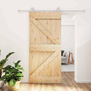 vidaXL Преплъзваща се врата 95 x 210 cm Естествено и бяло (3445022)