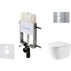 kielle Genesis New - Комплект структура за вграждане, тоалетна чиния Nefia Vortex, Rimless+, SoftClose седалка и бутон Gemini New II, лъскав хром 30528SZ50 (30528SZ50)
