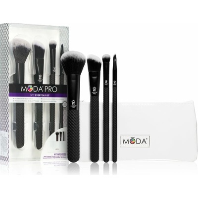 Royal and Langnickel MŌDA® PRO Multi-Purpose Powder štetec na púder 1 ks + Angle Foundation štetec na make-up 1 ks + Angle Eyeliner štetec na očné linky 1 ks + Domed Shadow štetec na očné tiene 1 ks +