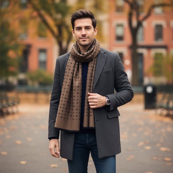Мъжки кашмирен шал с две лица в черно и кафяво
