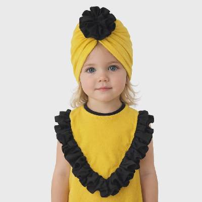 Dievčenský set turban so šatkou horčicová