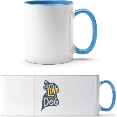 PrintEQ TTH Dvoubarevný Hrnek Design Vše co potřebujete je láska a pes Bílá Světlemodrá Standard Dárky 250 ml