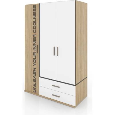 ИРИМ Трикрилен гардероб с чекмеджета Сити 1043 дъб сонома / бяло